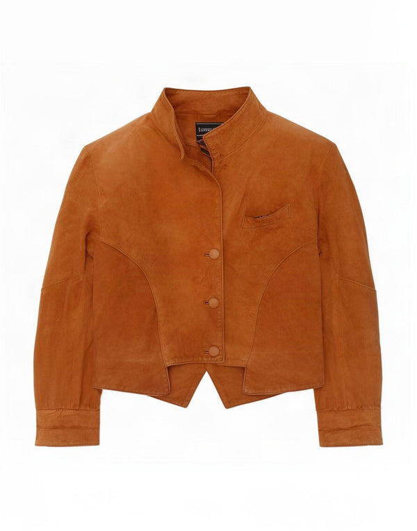 Vintage mujer suelta ajuste ante chaqueta Reino Unido 14 cuero beige medio
