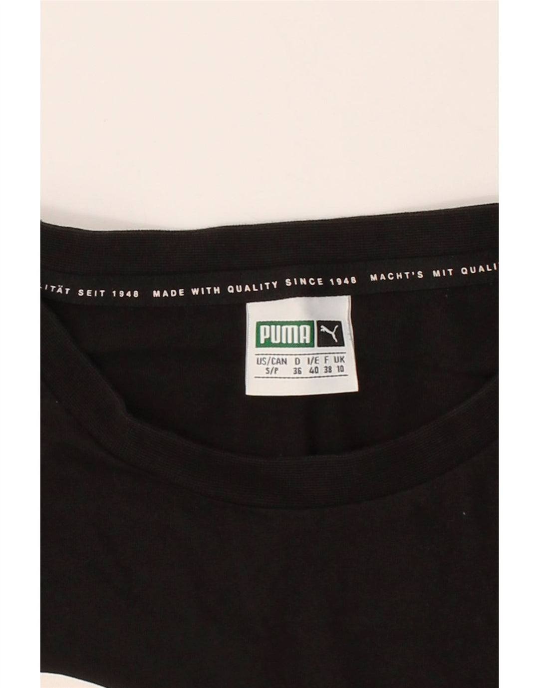 PUMA Womens Graphic T-Shirt Top UK 10 Small  Black Vintage Puma and Second-Hand Puma from Messina Hembry 