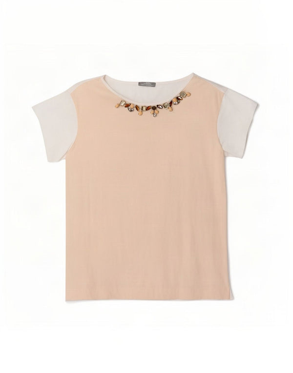Zara Womens T-Shirt Top UK 14 Medium Blanc Colorblock Viscose
