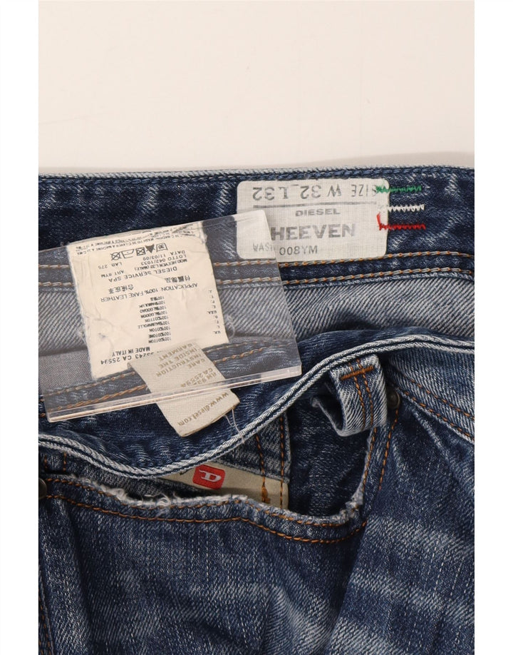 DIESEL Mens Heeven Distressed Straight Jeans W32 L27 Blue Cotton