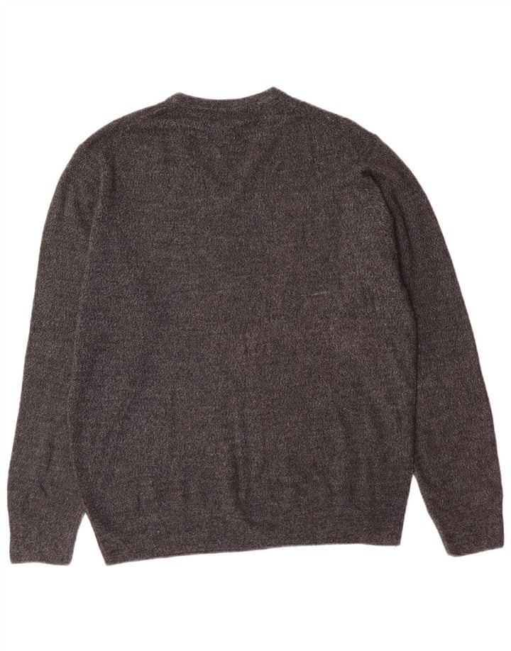 DOCKERS Mens V-Neck Jumper Sweater Large Grey Acrylic