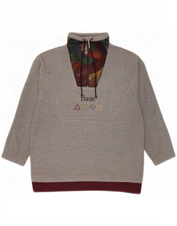 Basic Homme Pull Polaire Col Zippé Grand Gris Géométrique Polyester