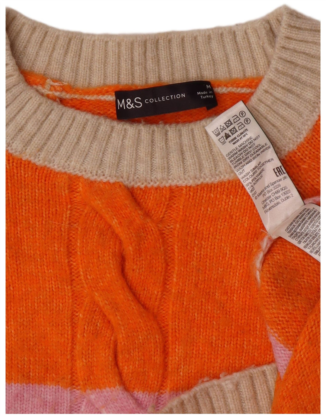 Marks & Spencer Womens Boat Neck Jumper Sweater UK 14 Medium Orange Striped