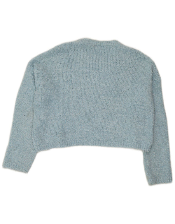 Maglione maglione girocollo corto da donna Topshop UK 12 poliestere blu medio