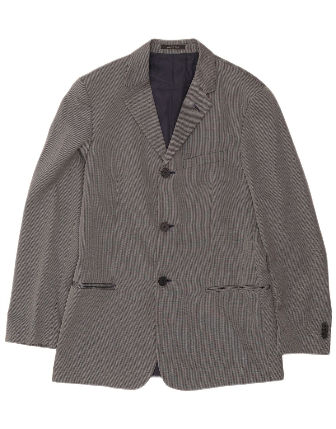 Emporio Armani Mens 3 Button Blazer Jacket IT 48 Small Navy Blue Check Wool