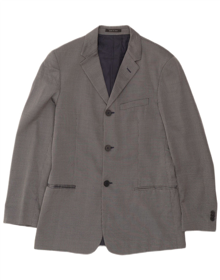 Emporio Armani Mens 3 Button Blazer Jacket IT 48 Small Navy Blue Check Wool