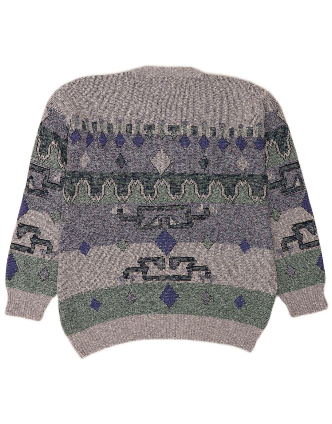 Maglione maglione girocollo da uomo vintage grande geometrico blu