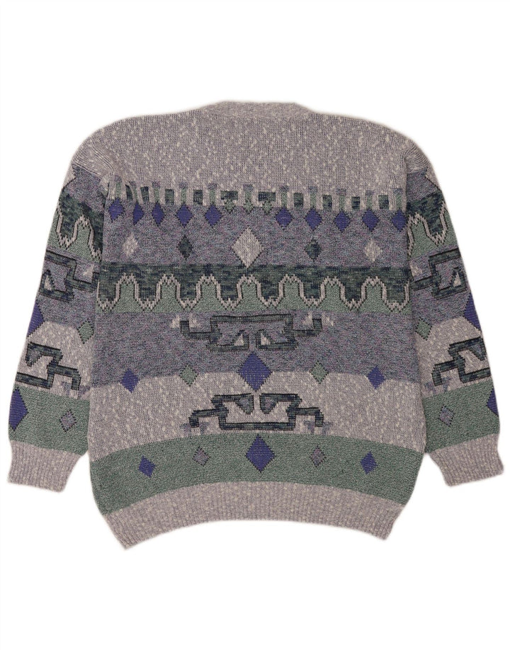 Maglione maglione girocollo da uomo vintage grande geometrico blu