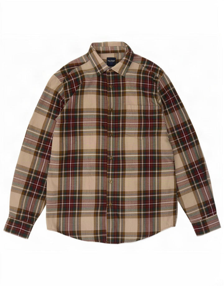 Camicia da uomo in flanella James Pringle, piccola in poliestere scozzese beige