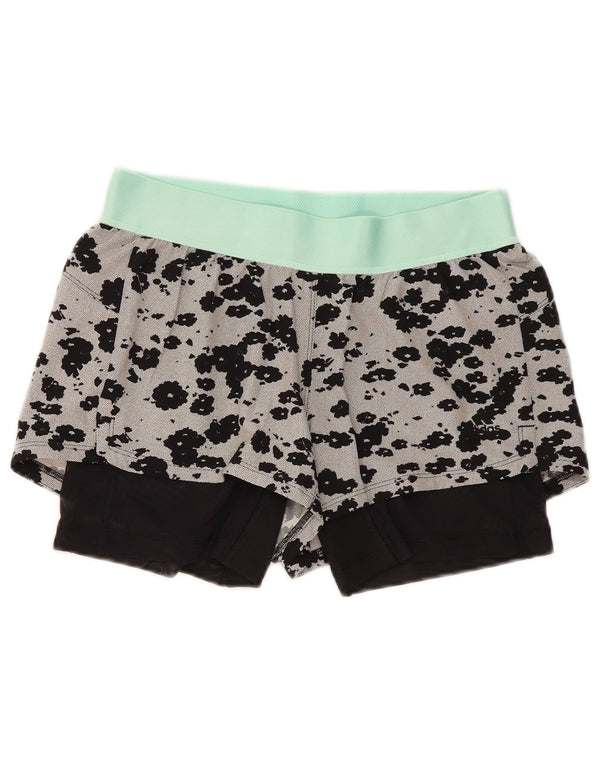 Pantaloncini sportivi Adidas Climalite da donna UK 8/10 Piccola stampa animale grigia