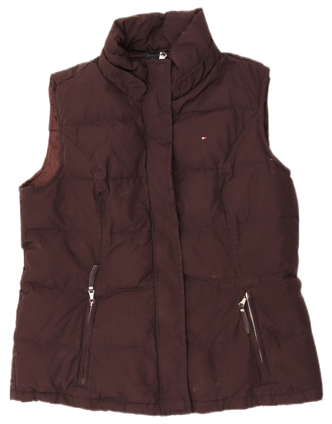 Tommy Hilfiger Womens Padded Gilet UK 14 Large Brown Polyester