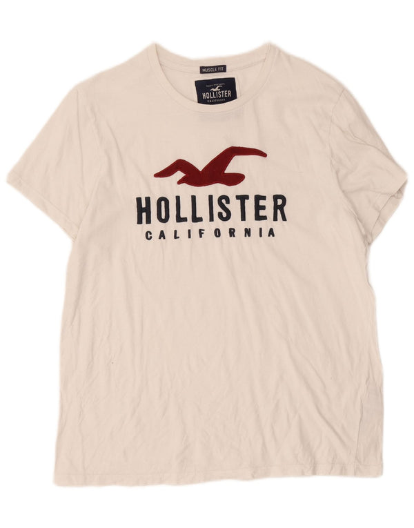 Hollister Mens Muscle Graphic T-Shirt Top Large White Cotton