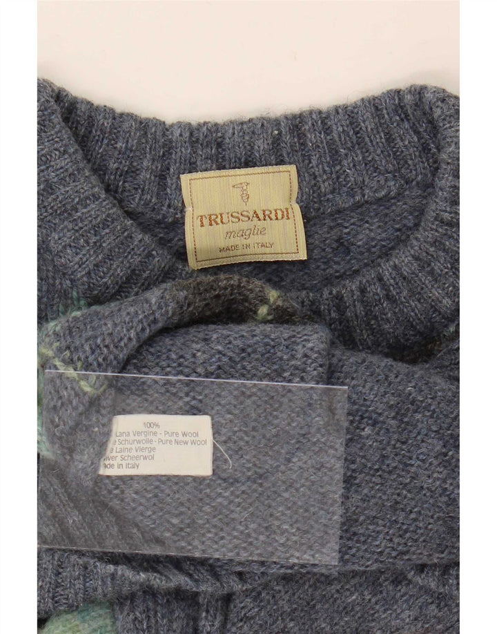 Maglione Trussardi Uomo Girocollo Maglione Blu Medio Argyle/Diamante Lana
