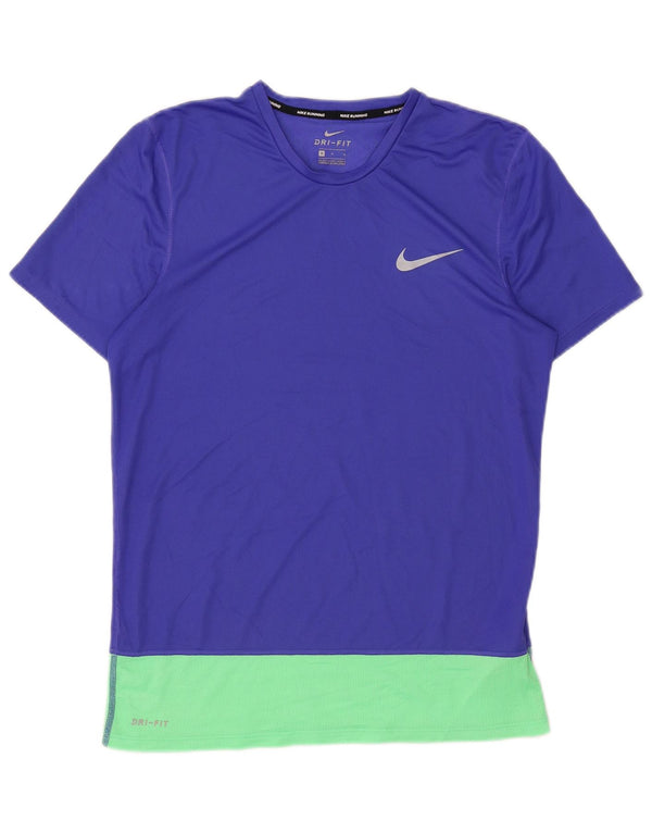 Nike Womens Dri Fit T-Shirt Top UK 14 Bleu Moyen Colorblock Polyester