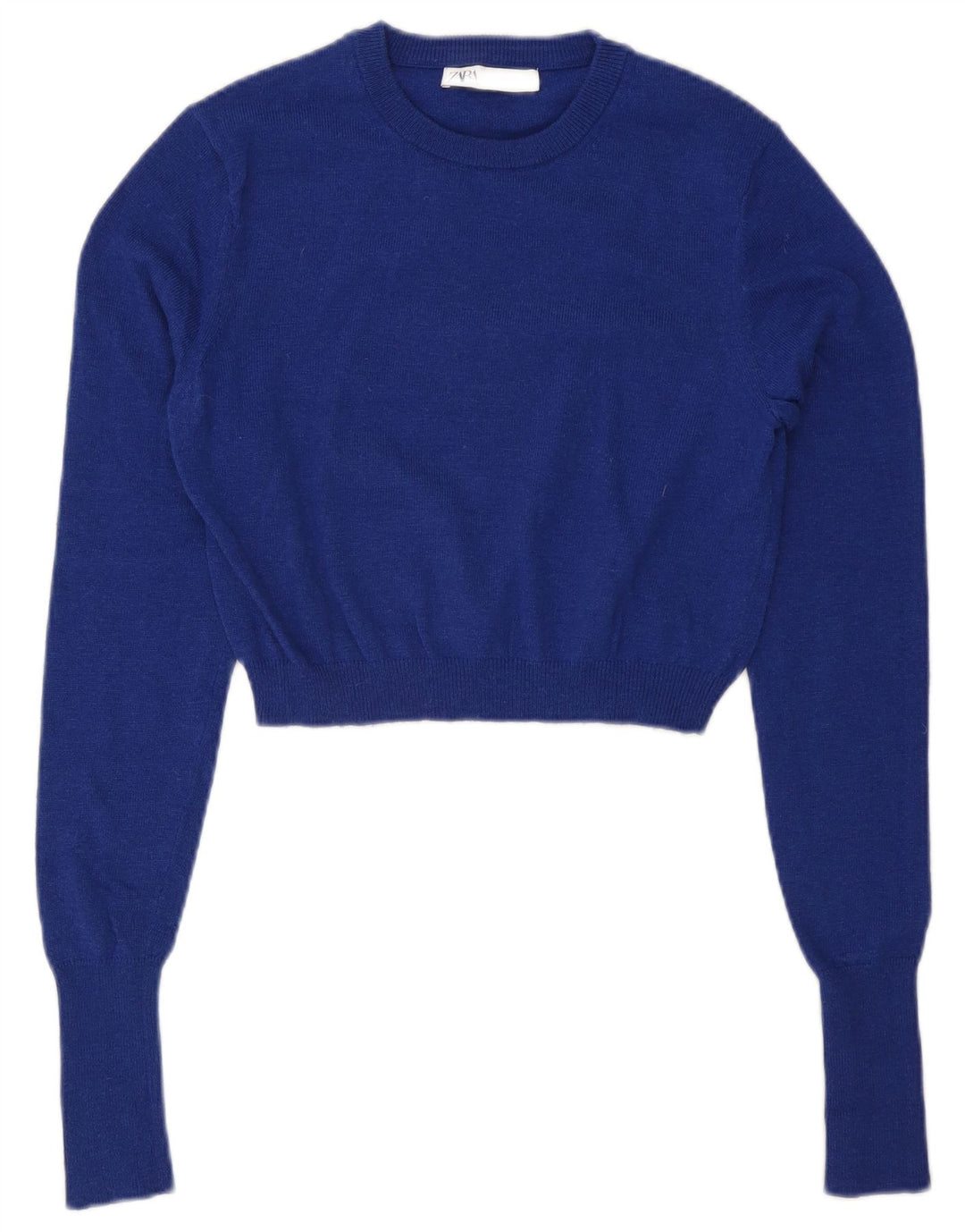 Zara Womens Crop Crew Neck Jumper Sweater UK 12 Medium Blue