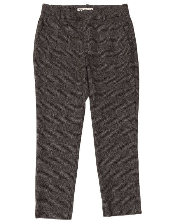 Pantaloni chino slim da donna Zara EU 36 XS W26 L27 Poliestere a quadri grigi