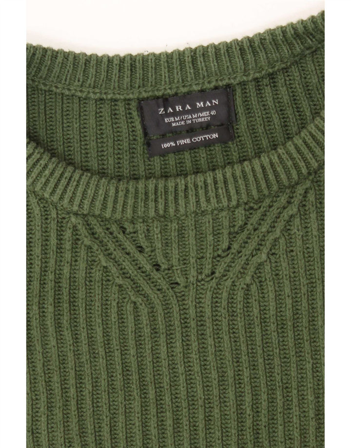 Zara Pull Col Rond Homme Vert Moyen Coton