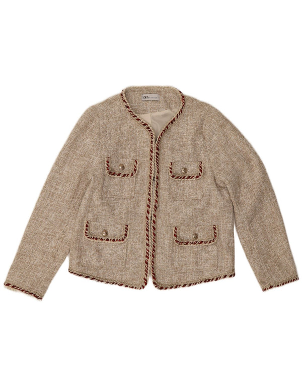 Zara Dame Crop Blazer Jacket EU 44 XL Beige