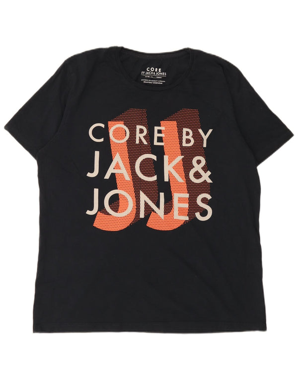 Jack & Jones Herren Grafik T-Shirt Top 2XL Schwarz Baumwolle