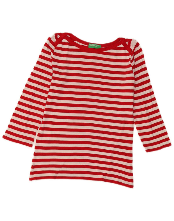 Benetton Damen-Top, 3/4-Ärmel, UK 6, XS, rot gestreift, Baumwolle