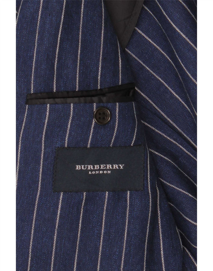 Jaqueta blazer masculina Burberry com 2 botões IT 48 lã listrada azul marinho médio