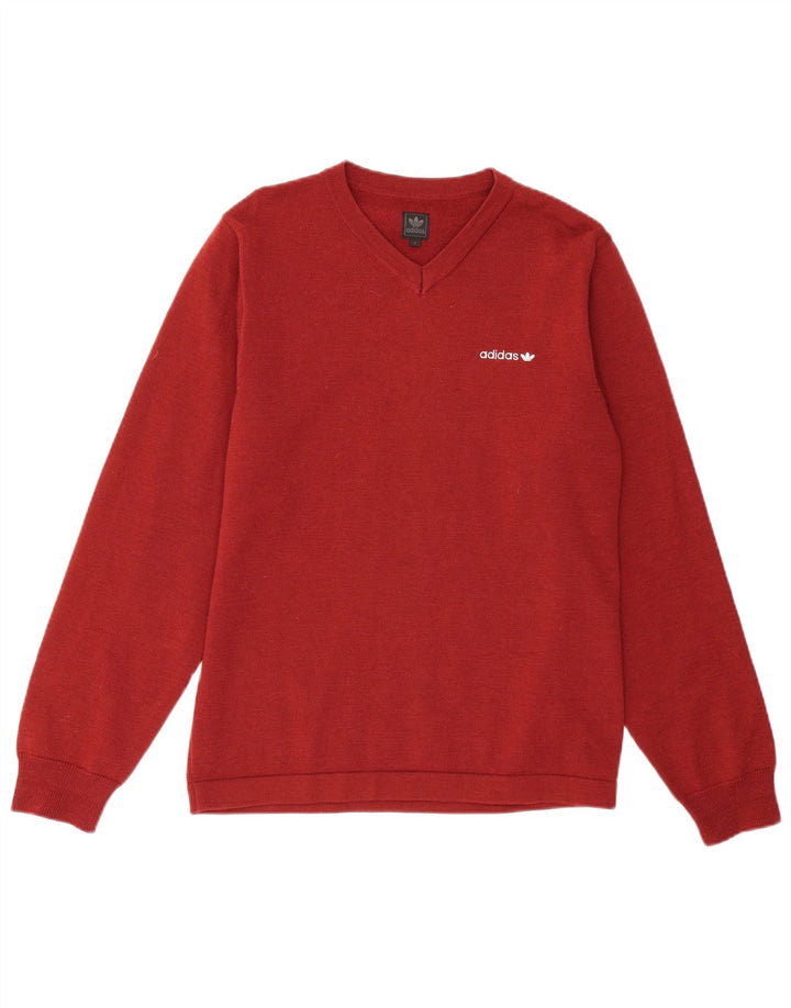 ADIDAS Mens V-Neck Jumper Sweater Small Burgundy Wool