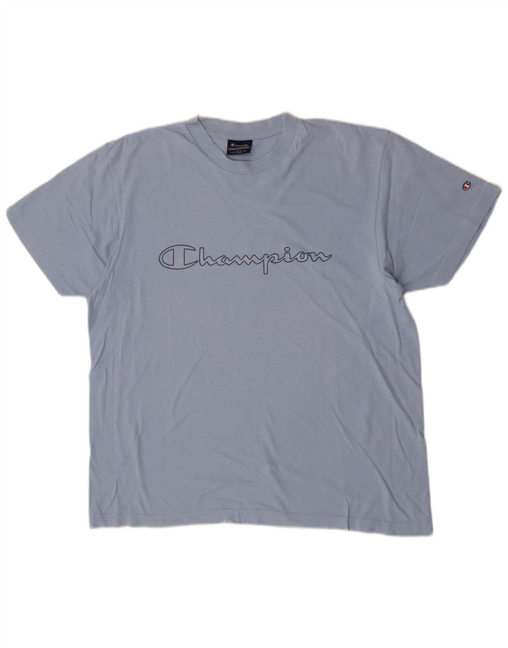 Champion Mens Graphic T-Shirt Top Large Blue Cotton