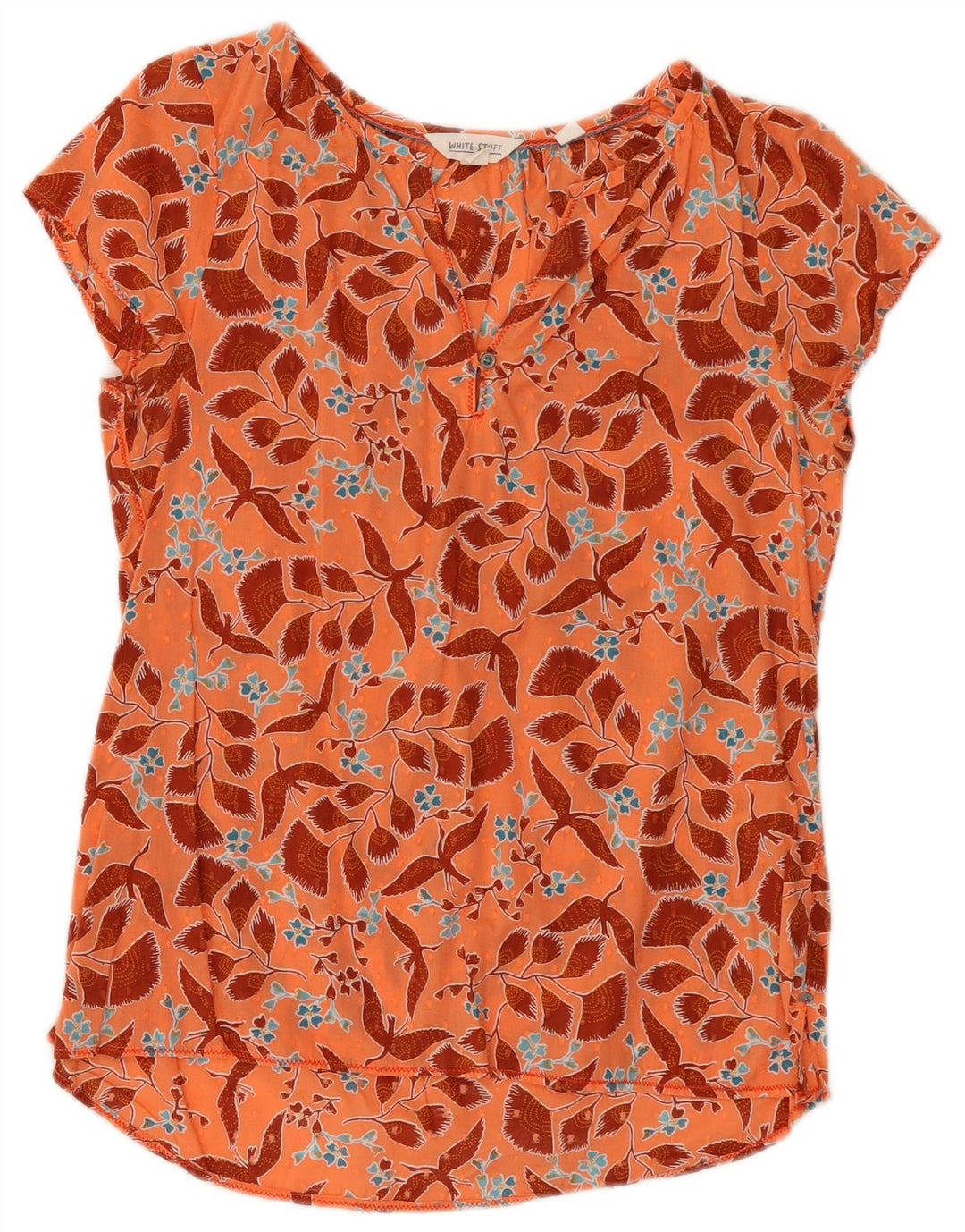 White Stuff Dame Bluse Top UK 8 Small Orange Floral Bomuld
