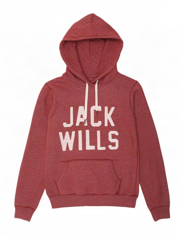 Jack Wills Womens Graphic Hoodie Jumper UK 10 Small Burgundy Flecked Cotton