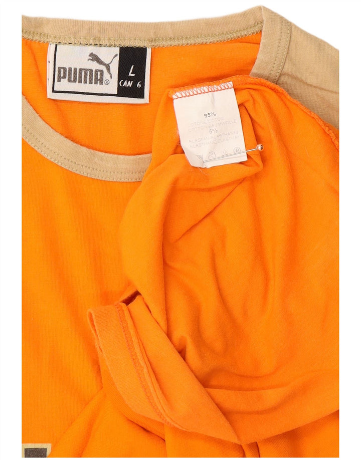 PUMA Mens Graphic Top Long Sleeve Large Orange Colourblock Cotton
