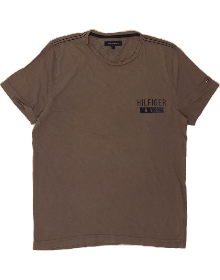 TOMMY HILFIGER Mens T-Shirt Top Large Grey Cotton Vintage Tommy Hilfiger and Second-Hand Tommy Hilfiger from Messina Hembry 