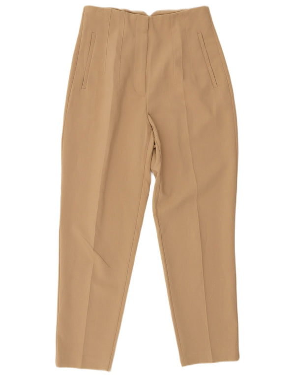 Zara Calça feminina casual de cintura alta cônica média W30 L27 bege