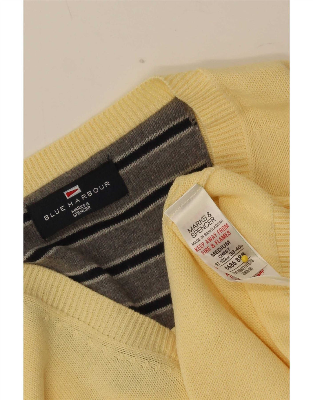 Marks & Spencer Mens Blue Harbour V-Neck Jumper Sweater Medium Yellow