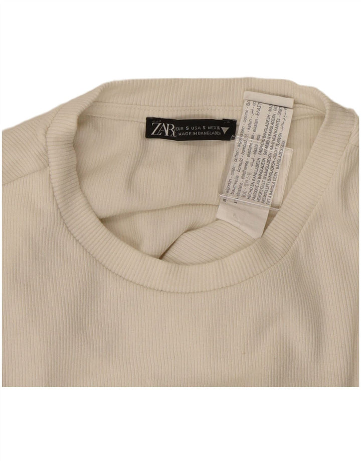 ZARA Womens Long Sleeve Bodysuit UK 8 Small White Cotton