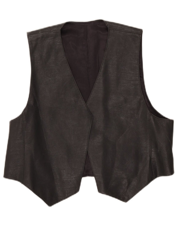 Vintage mujer cuero chaleco Reino Unido 12 medio negro