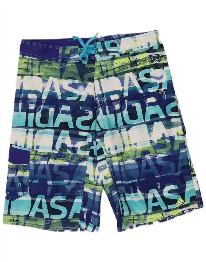 Adidas Herren-Badeshorts mit abstraktem Muster und grafischer Grafik, groß, aus blauem Polyester