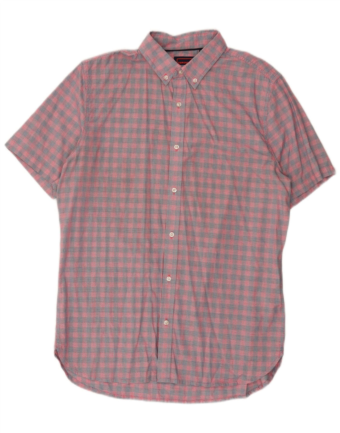 Superdry Mens Short Sleeve Regular Fit Shirt Large Pink Check Cotton