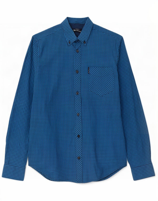 Ben Sherman Mens Shirt Small Blue Gingham Cotton
