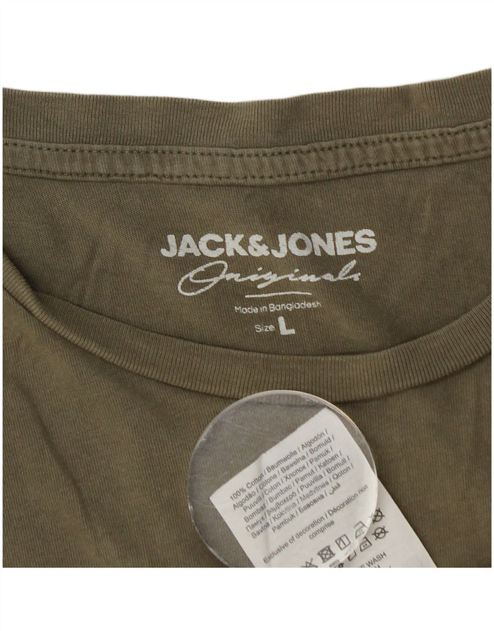 Jack & Jones Mens T-Shirt Top Large Khaki Cotton