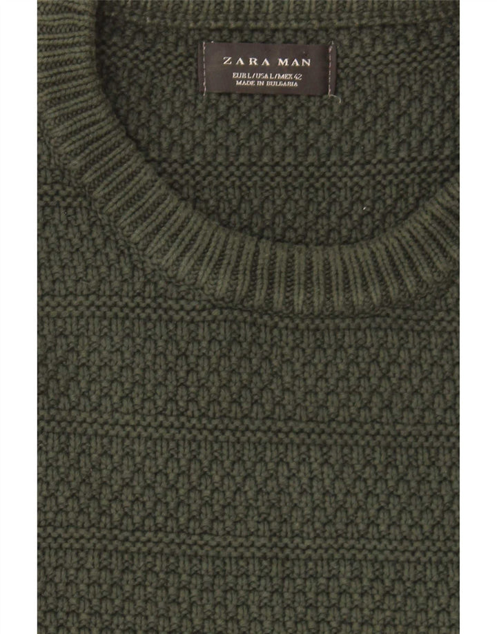 Zara Mens Crew Neck Jumper Sweater Large Green