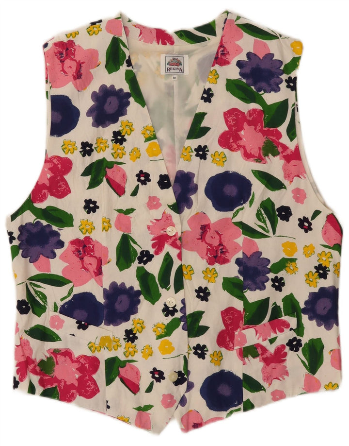 Regina Womens Waistcoat EU 40 Medium White Floral Viscose