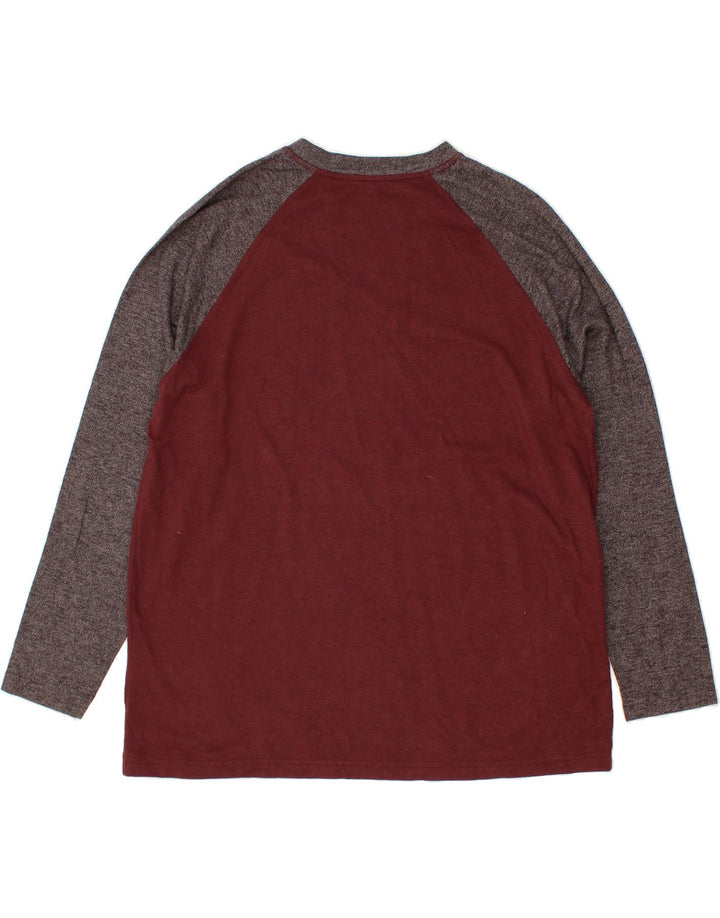 EDDIE BAUER Mens Top Long Sleeve 2XL Maroon Colourblock Cotton