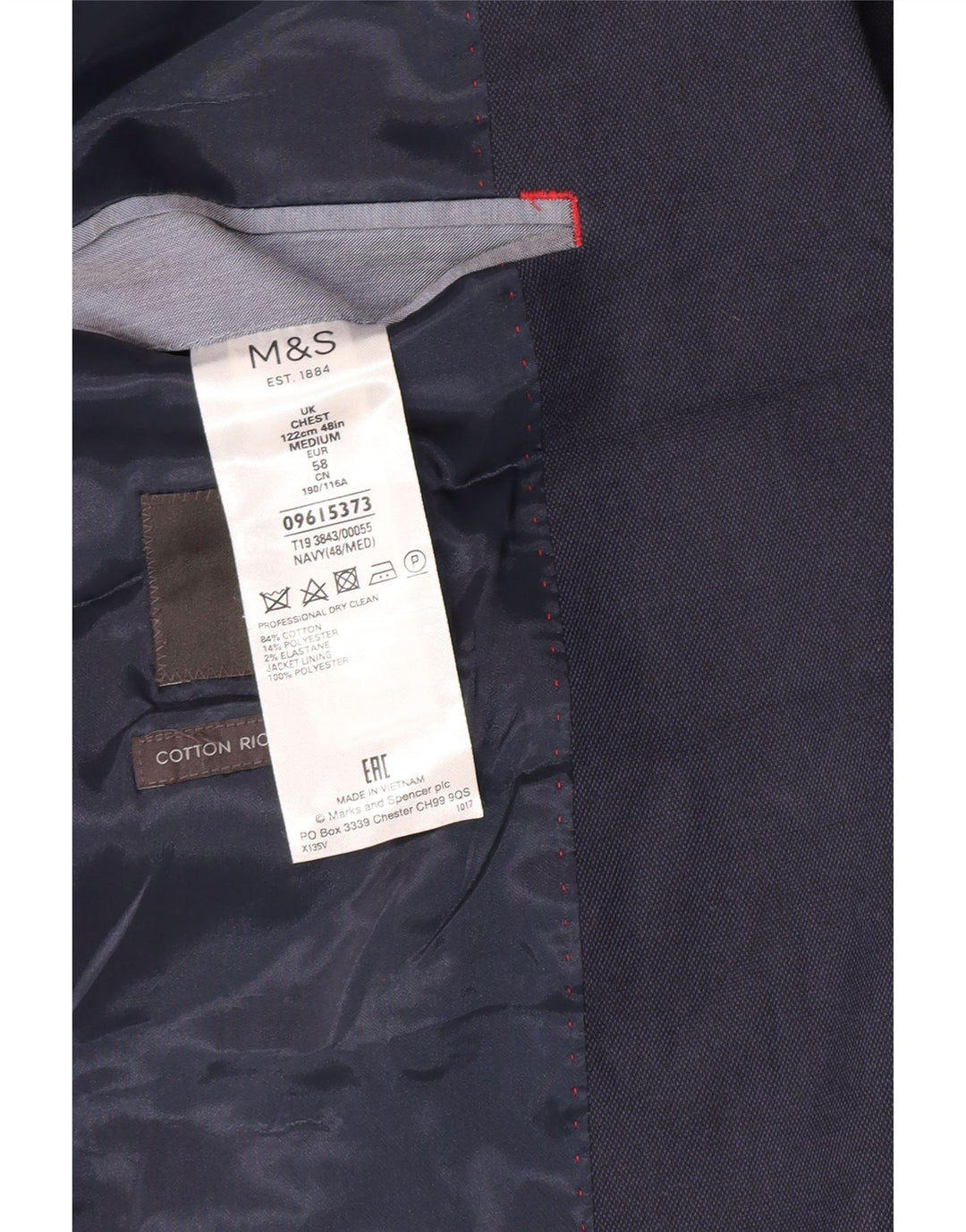 Giacca blazer a 2 bottoni Marks & Spencer da uomo UK 48 4XL cotone blu navy