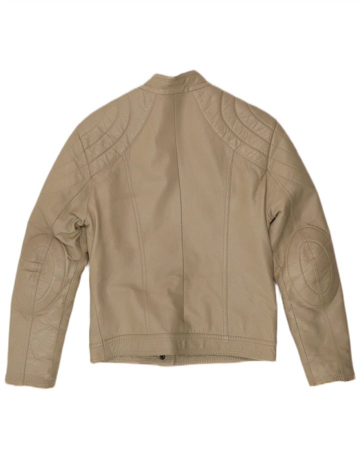 Vintage mujer cuero biker chaqueta Reino Unido 8 pequeño beige
