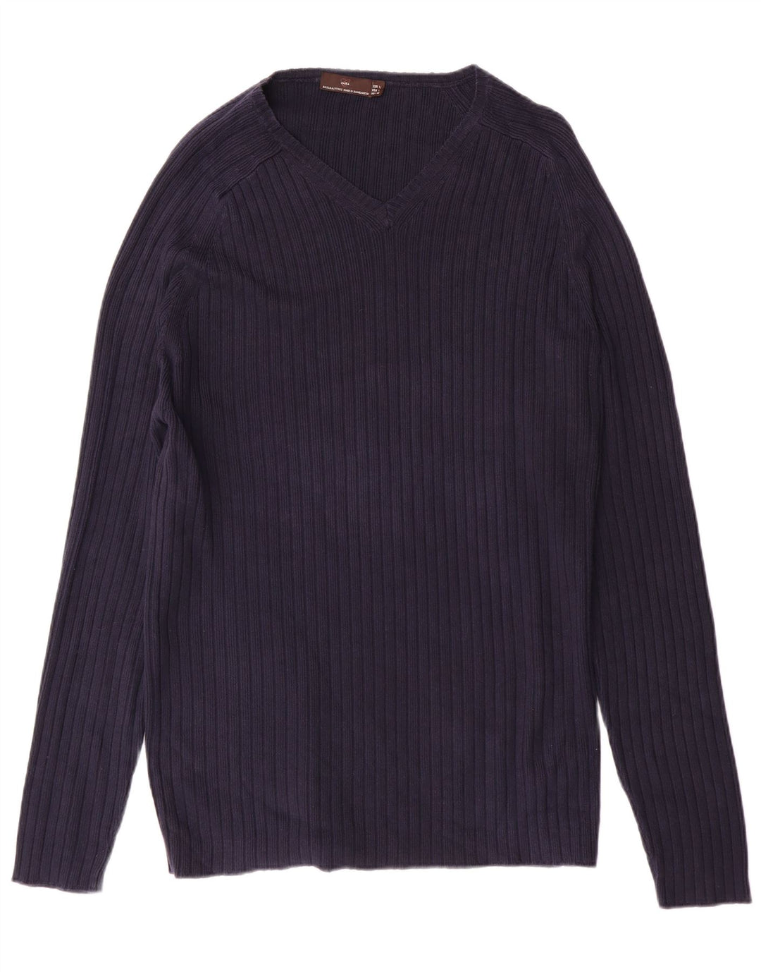 Zara Mens V-Neck Jumper Sweater Large Navy Blue Cotton