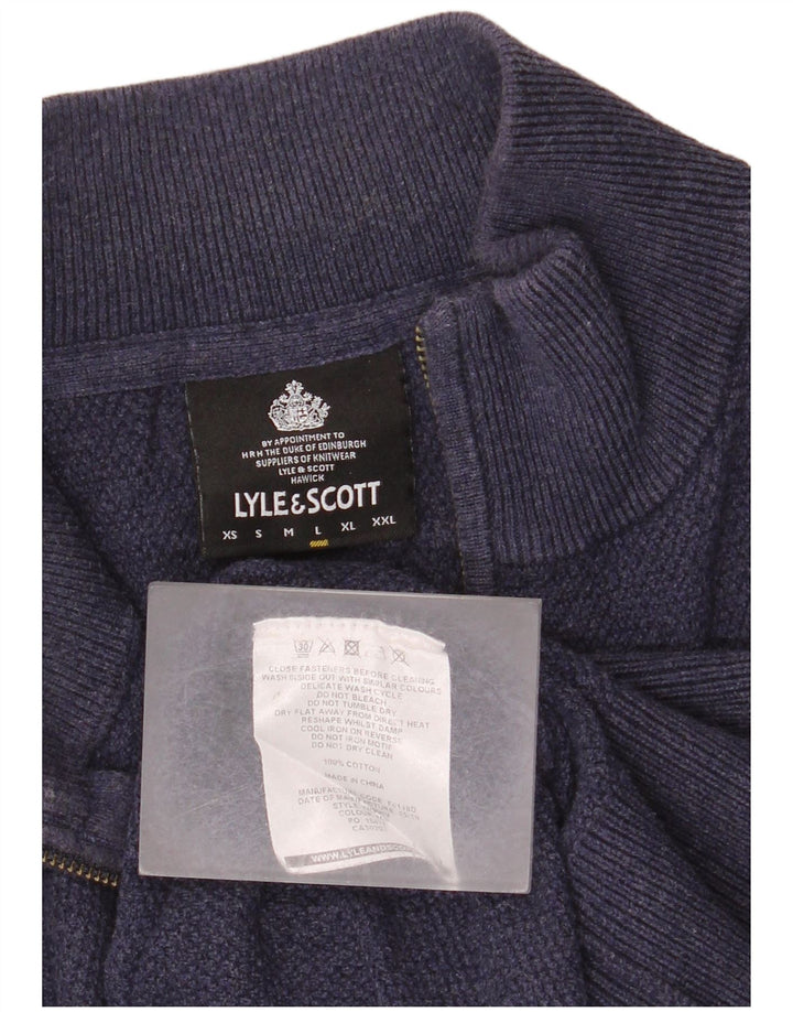 Lyle & Scott Mens Zip Neck Jumper Sweater Large Navy Blue Cotton