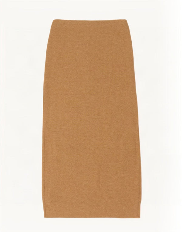 Zara Womens Knit Midi Skirt Small W26 Beige Polyester