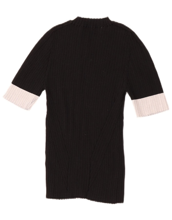 Zara Womens Crop Turtle Neck Jumper Sweater UK 12 Medium Black Colourblock