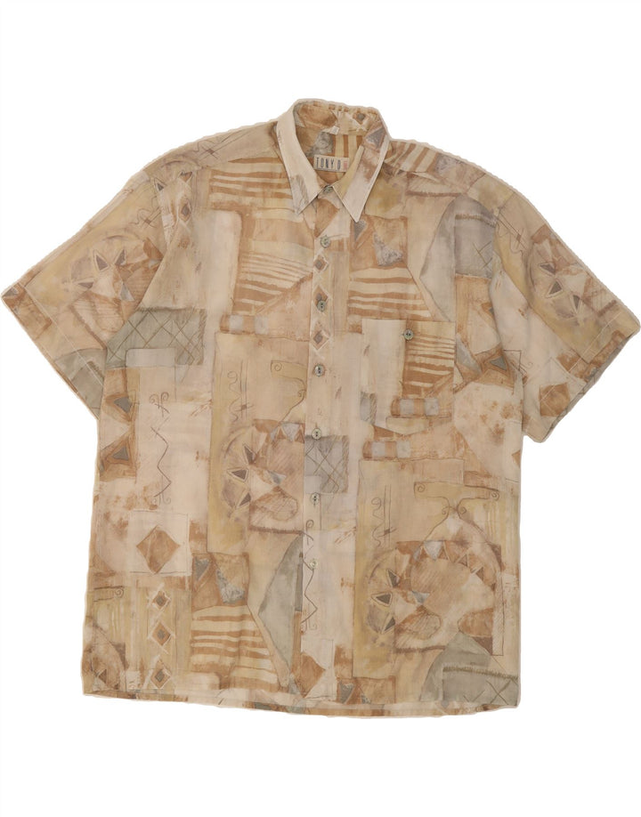 TONY.D Mens Abstract Pattern Short Sleeve Shirt Size 41 16 Large Beige Vintage Tony.D and Second-Hand Tony.D from Messina Hembry 