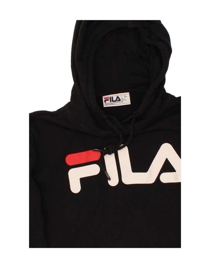 FILA Mens Graphic Hoodie Jumper Small Black Cotton Vintage Fila and Second-Hand Fila from Messina Hembry 